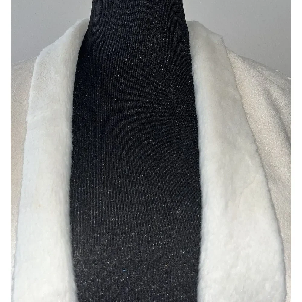 Gaby Eden Faux Fur Suede Open Front Cardigan Sweater Ivory Size‎ Medium Jacket